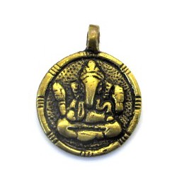Pendent rond métal doré Ganesh